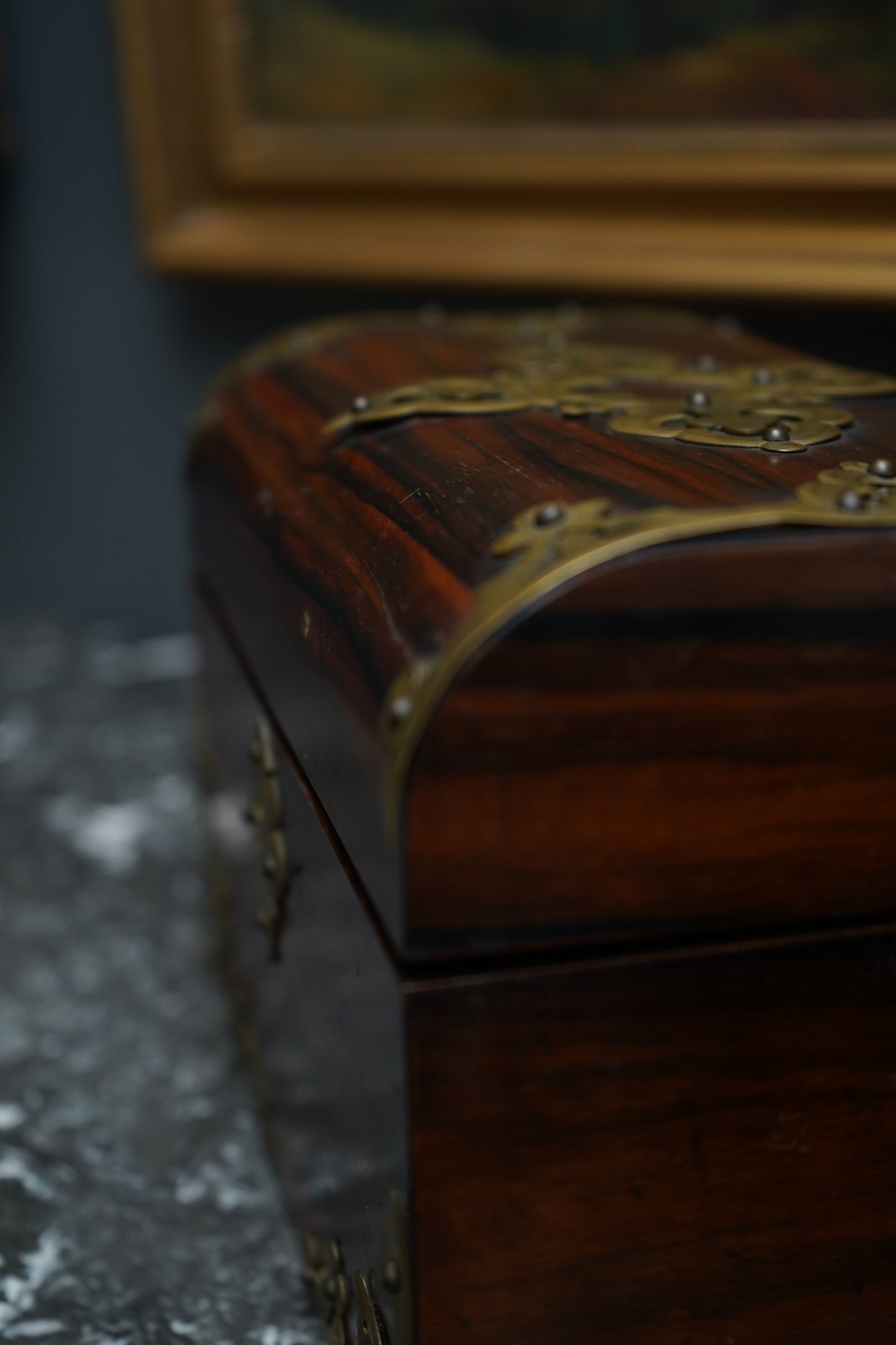 Antique Georgian Rosewood Domed Tea Caddy with Brass Mounts, Circa 1820-1830