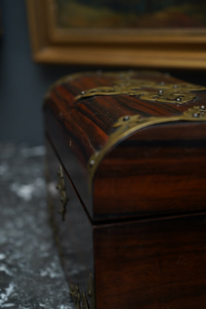 Antique Georgian Rosewood Domed Tea Caddy with Brass Mounts, Circa 1820-1830