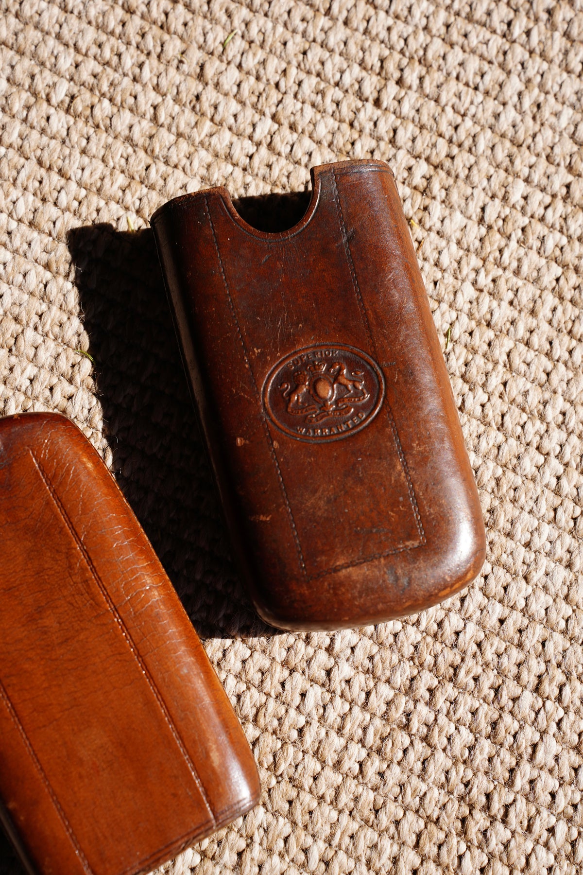 Antique Victorian Leather Cigar Case with Match Striker