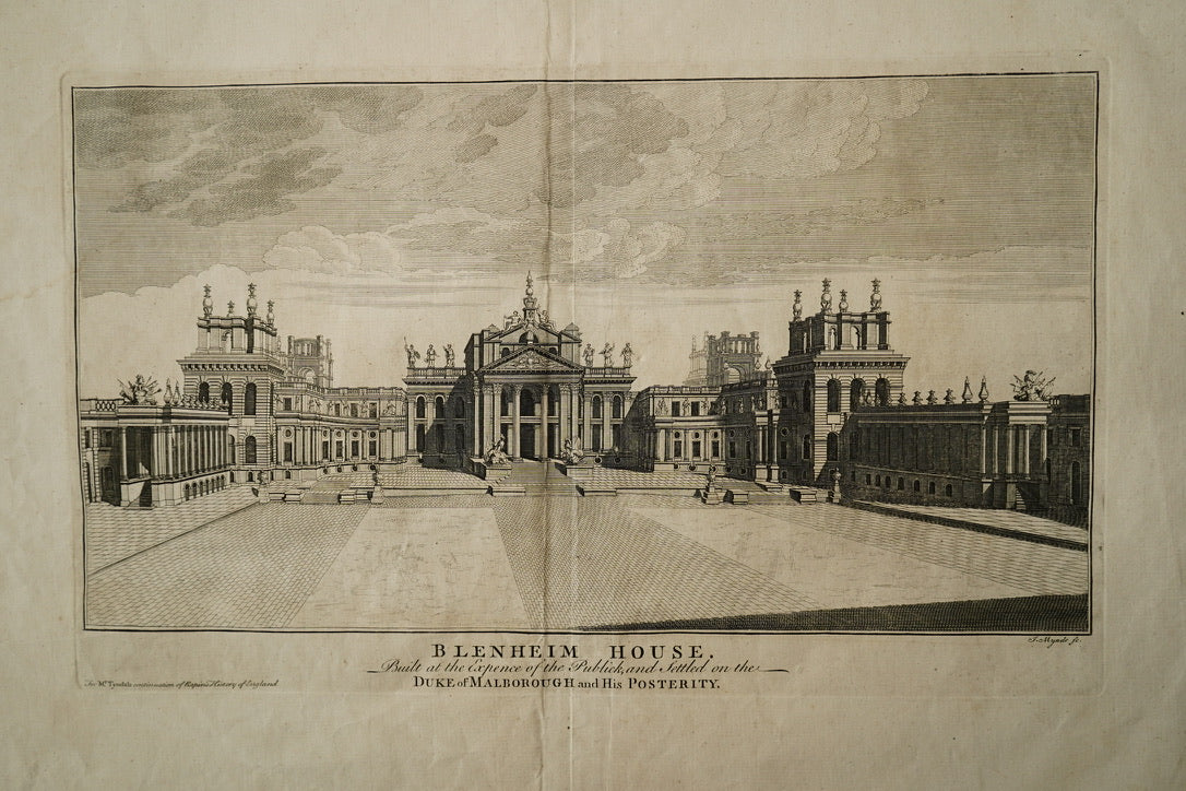 Antique Blenheim House Copperplate Engraving