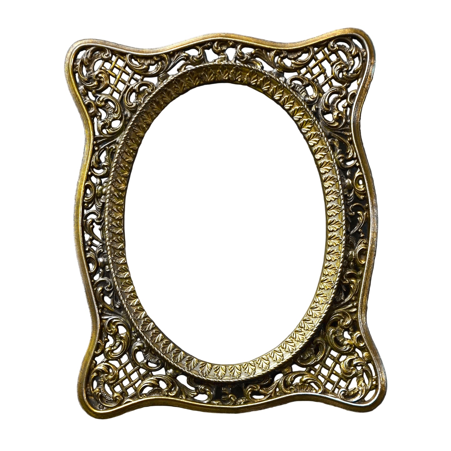 Vintage French Brass Picture Frame | Ornate Oval Openwork Photo Frame | Marked Mod. Dep. c.1930–1950
