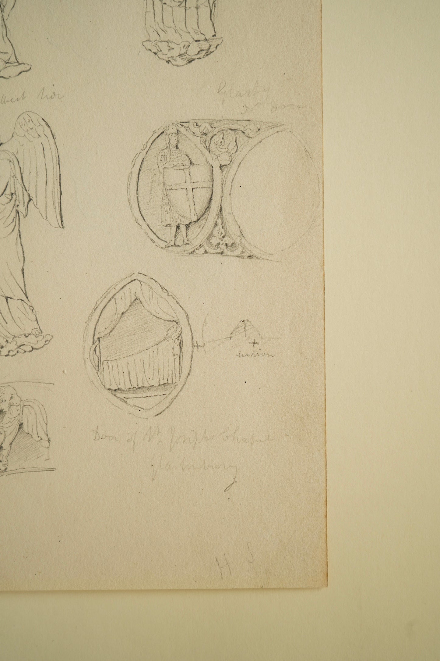 19th-Century Architectural Drawing Attributed to Henry Shaw | Angelic Figures & Glastonbury Chapel Ornament