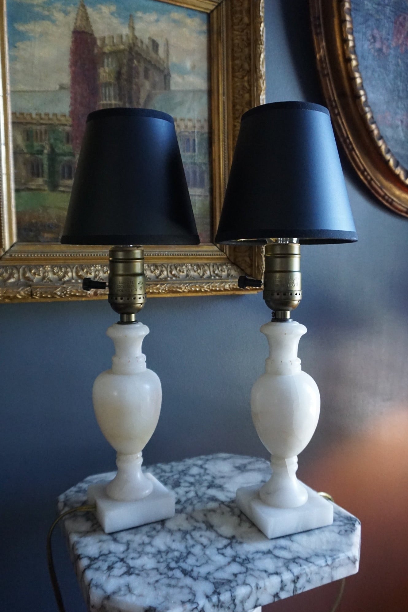 Pair of Petite Mid-Century Italian Alabaster Urn Lamps