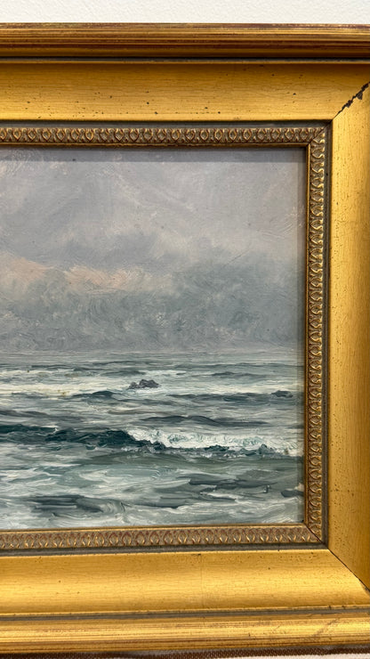 Antique British Marine Oil Painting, Rocky Coastal Seascape, Circa 1900