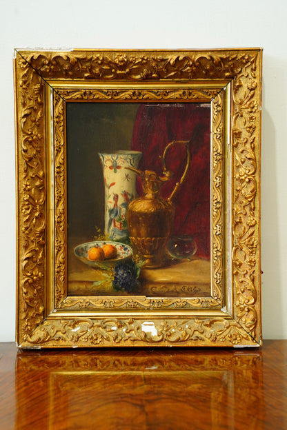 Antique French Oil Painting Still Life, Signed