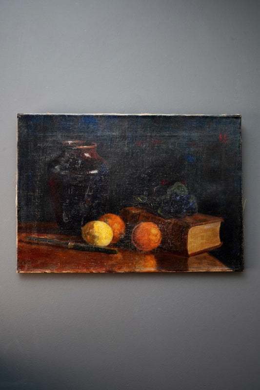 Antique 1904 Still Life Oil Painting on Canvas Signed K.E.