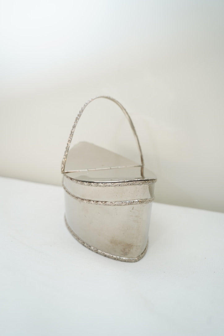 Antique Silver Plate Two Compartment Handled Caddy with Hinged Lids