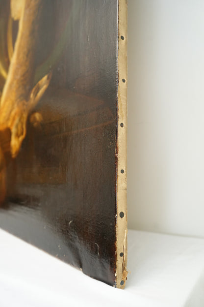 Antique Large 19th Century Continental Hunting Still Life Oil Painting, Hare and Horn