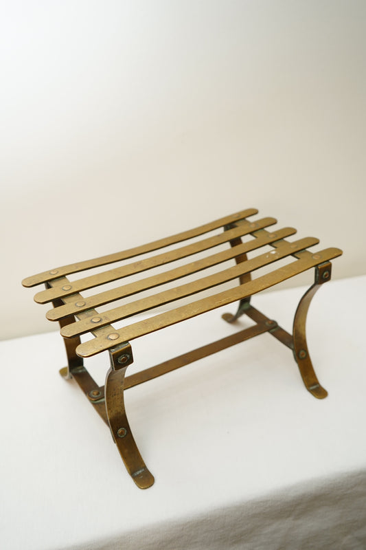 Antique French Brass Trivet or Iron Rest Stand, Riveted Slat Top, c. 1890–1930