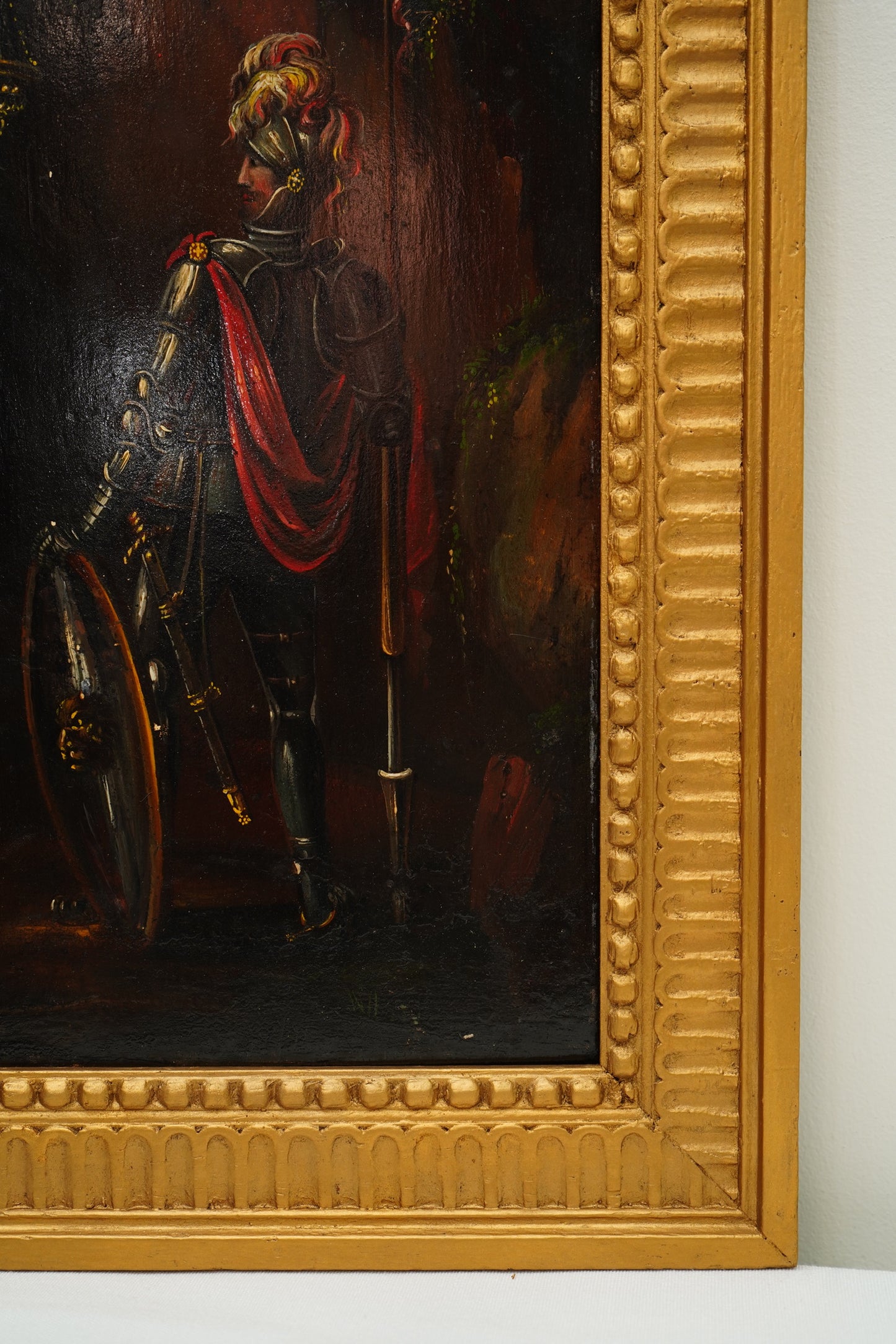 Antique Troubadour Style Chivalric Scene Oil Painting