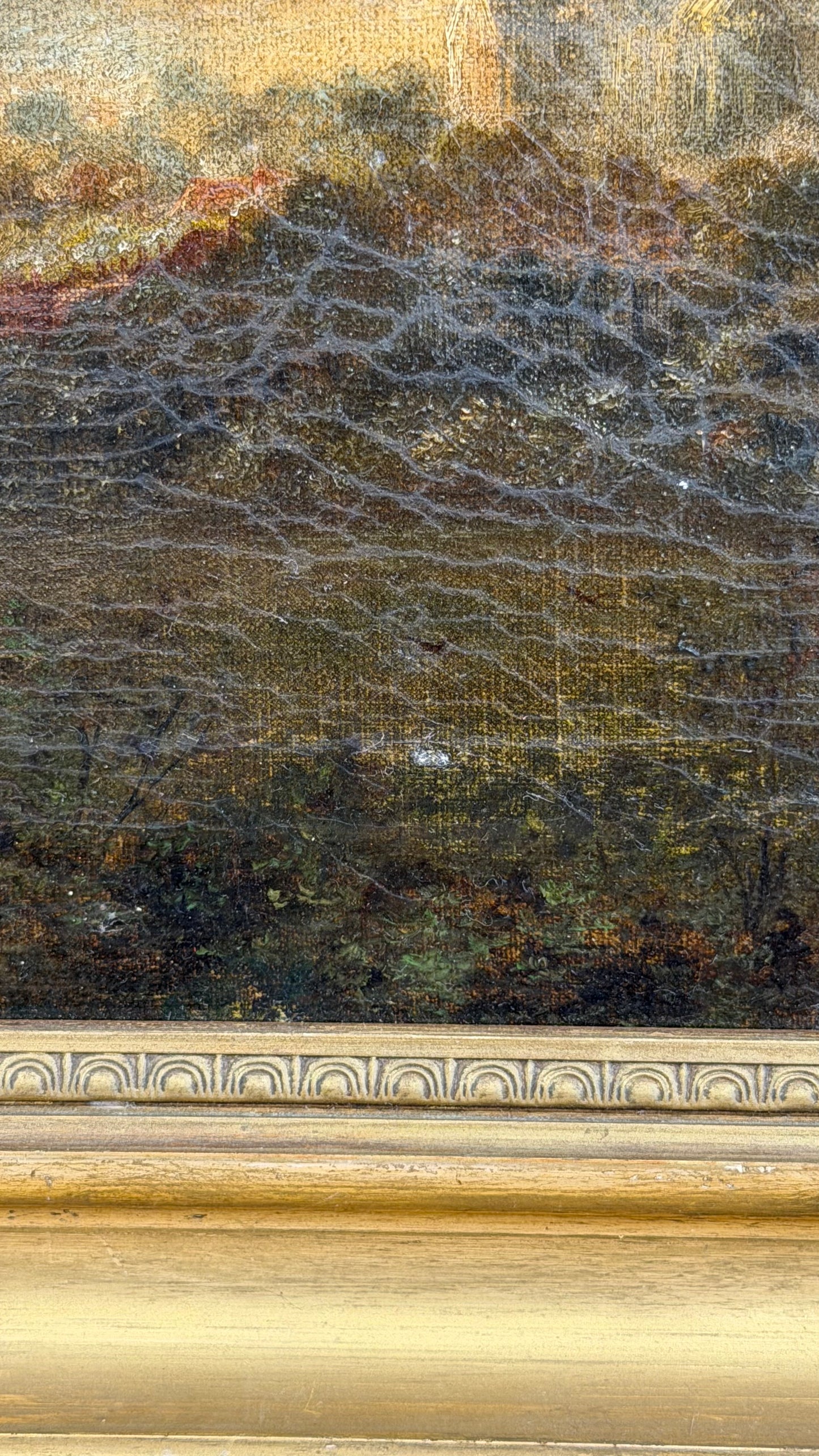 Antique English Oil Painting, Yorkshire Landscape with Ruins, Attributed to P. Carter, 19th Century