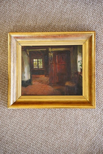 Antique Belgian Interior Oil Painting, Signed