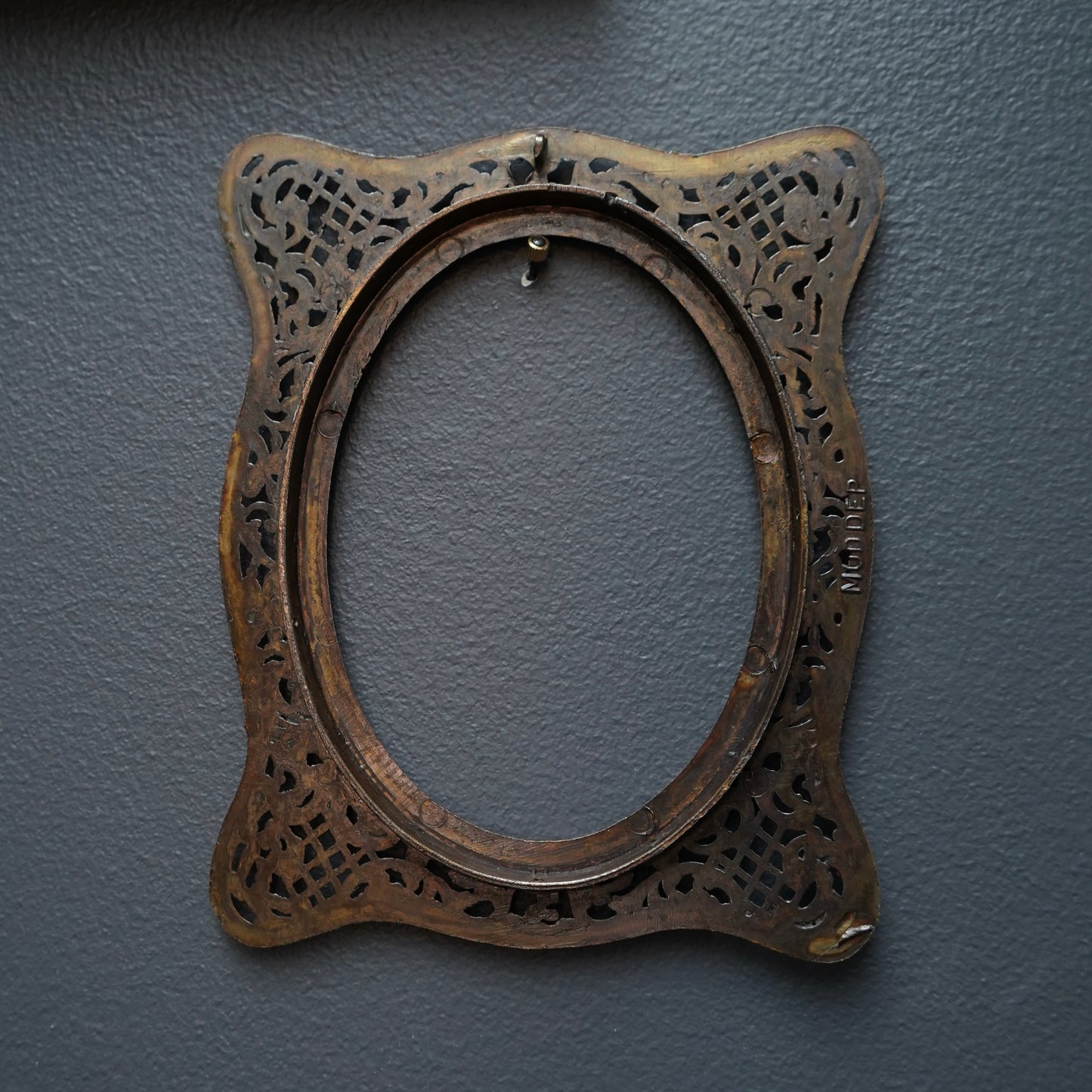 Vintage French Brass Picture Frame | Ornate Oval Openwork Photo Frame | Marked Mod. Dep. c.1930–1950