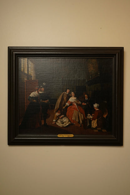 "Meeting in the Parlour" Oil on Canvas Attributed to Jan Josef Horemans (Belgium artist, 1714-1790)