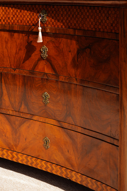 Antique Walnut Parquetry Commode with Side Cabinets