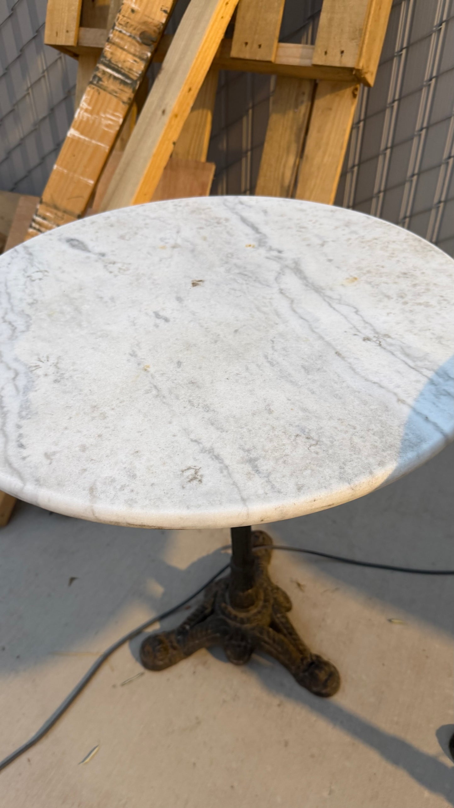 *RESERVED* Antique French Marble Top Cast Iron Bistro Table