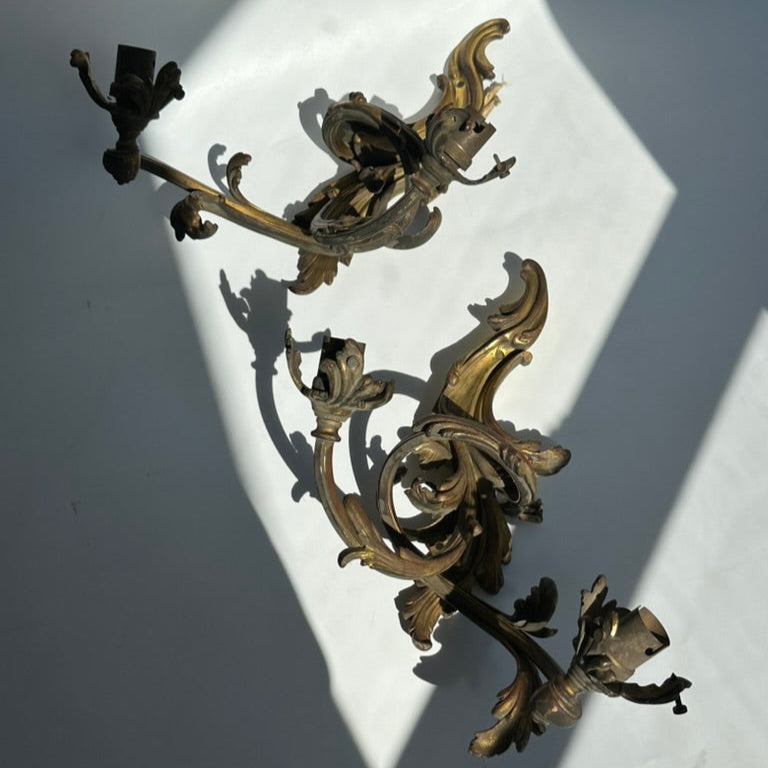 Antique French Rococo Gilt Bronze Wall Sconces (Pair) | Antique French Bronze Wall Lighting