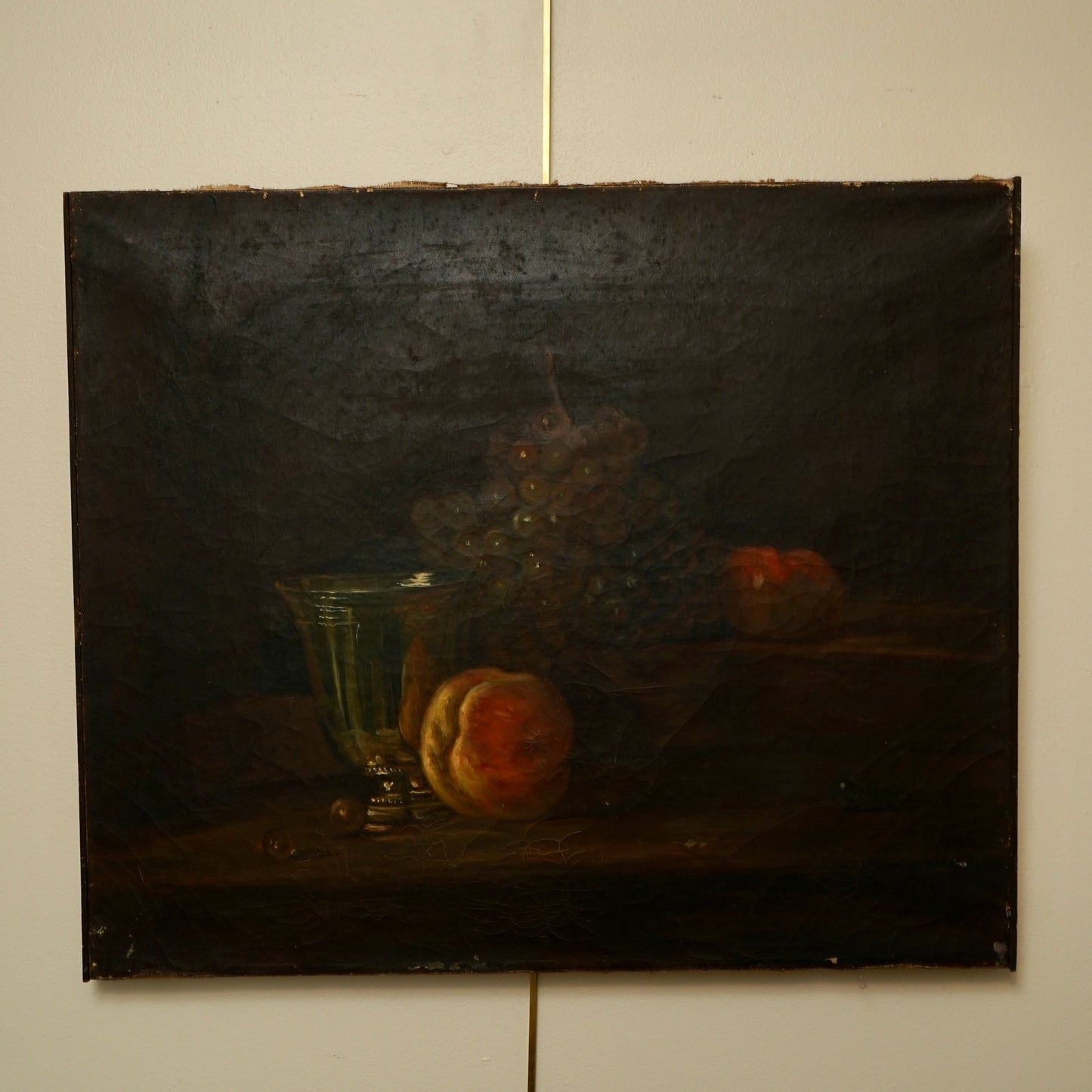 Early 20th Century Oil Painting After Chardin – Still Life with Silver Goblet, Peach & Grapes
