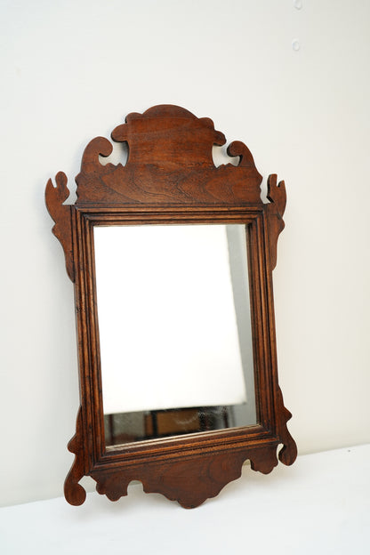 Antique-Style Chippendale Revival Wood Wall Mirror with Pierced Scroll Crest