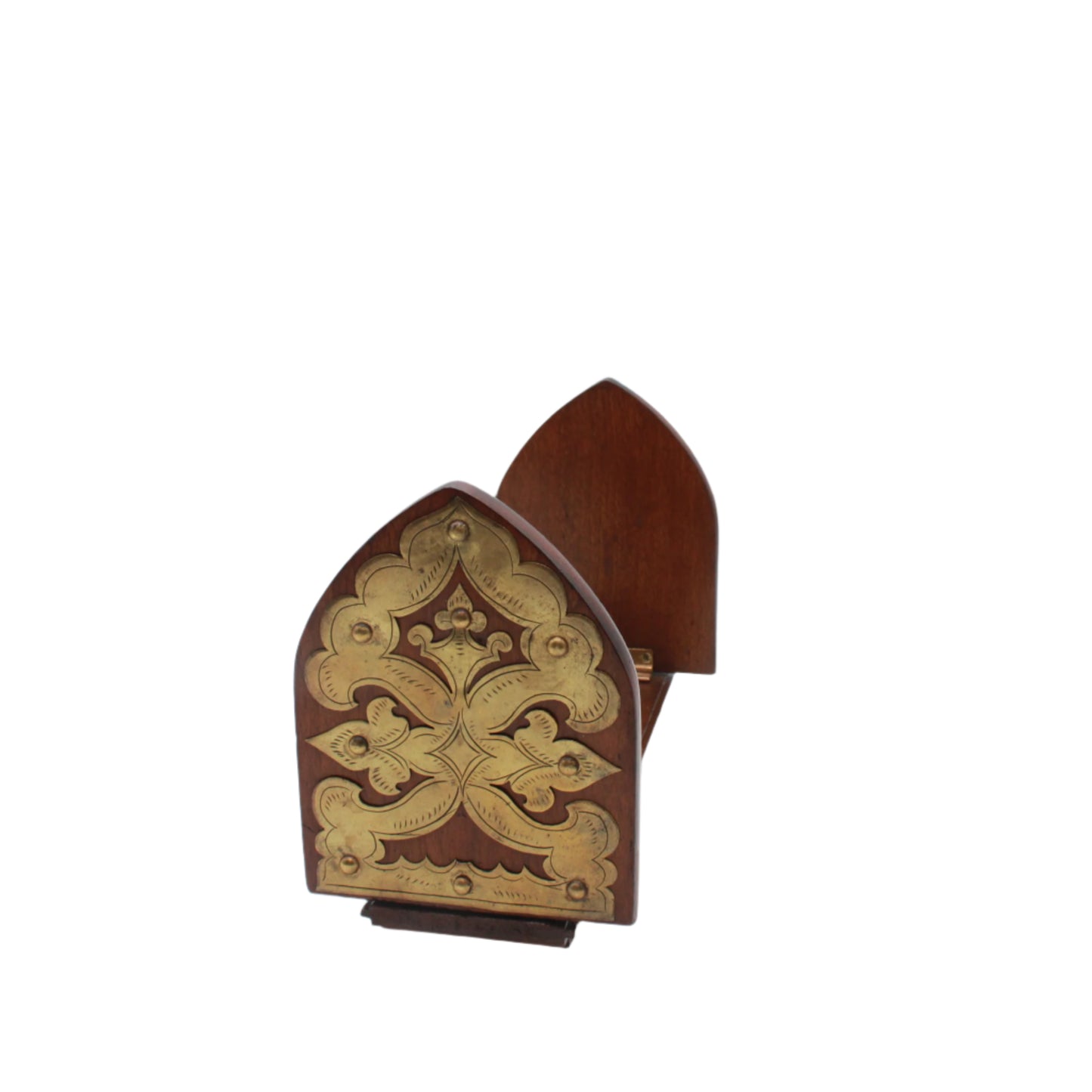 Antique Gothic Revival Folding Book Slide in Oak and Brass, c. 1890