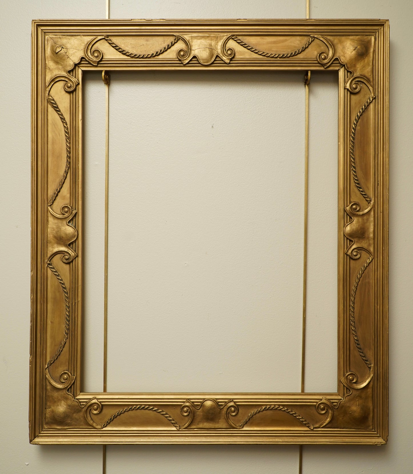 Antique Neoclassical Giltwood Frame with Rope & Cartouche Motifs, Late 19th Century