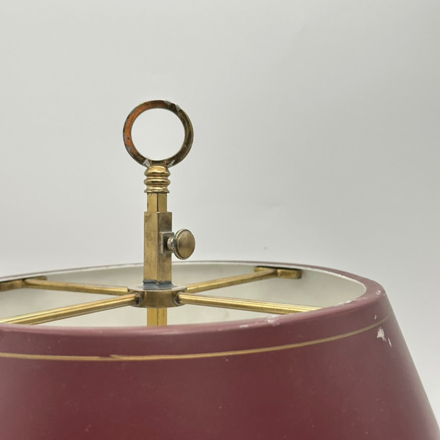 Vintage French Bouillotte Lamp with Maroon Metal Shade