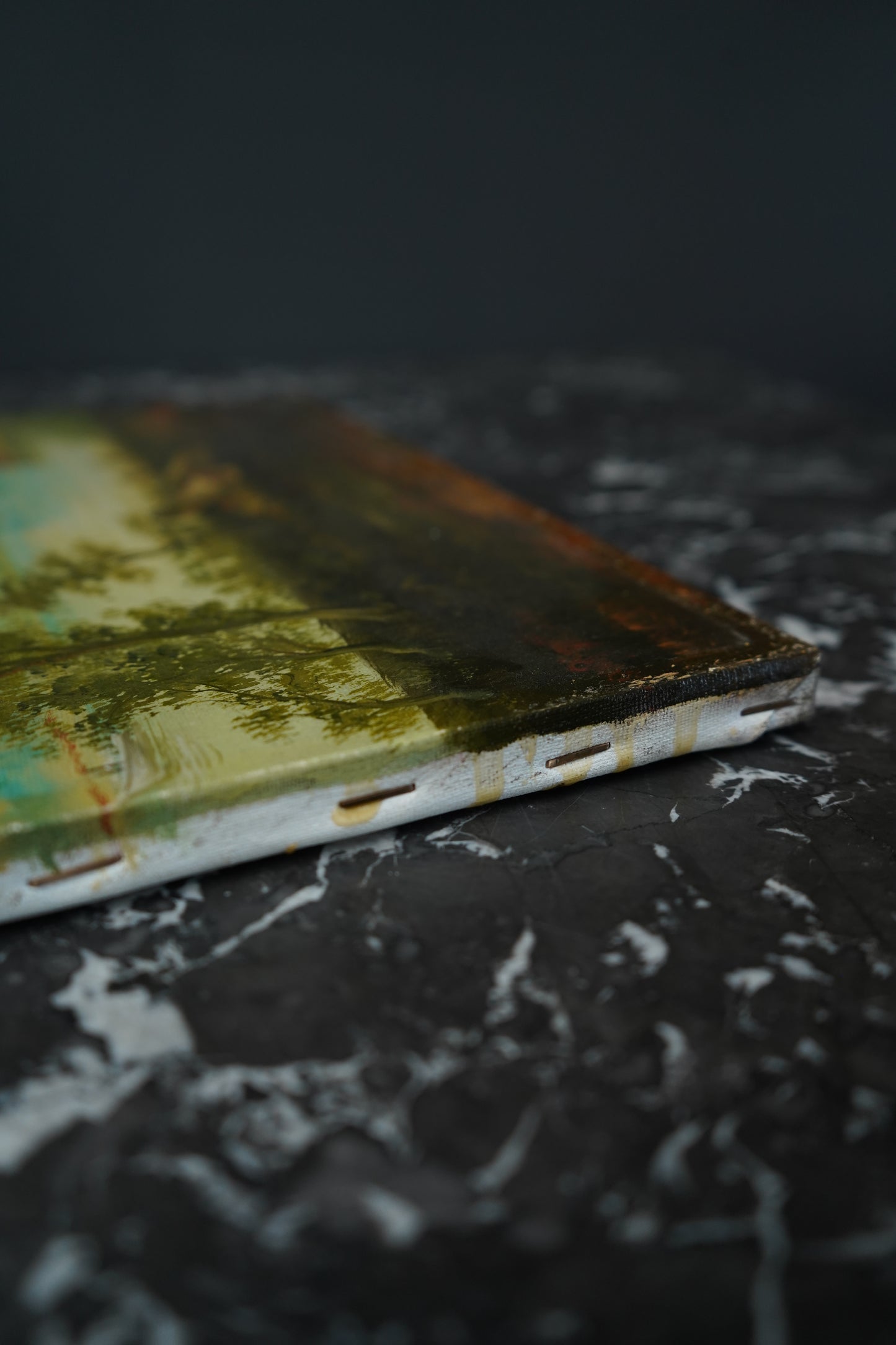 Vintage Hudson River School Style Oil on Canvas Landscape with Sailboats, Mid 20th Century Unframed