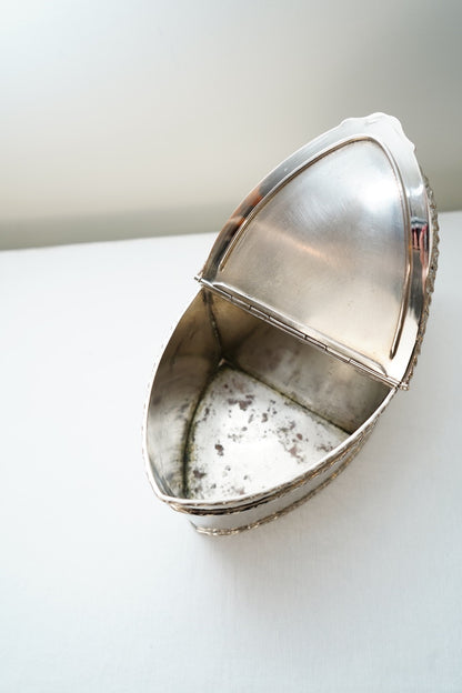Antique Silver Plate Two Compartment Handled Caddy with Hinged Lids