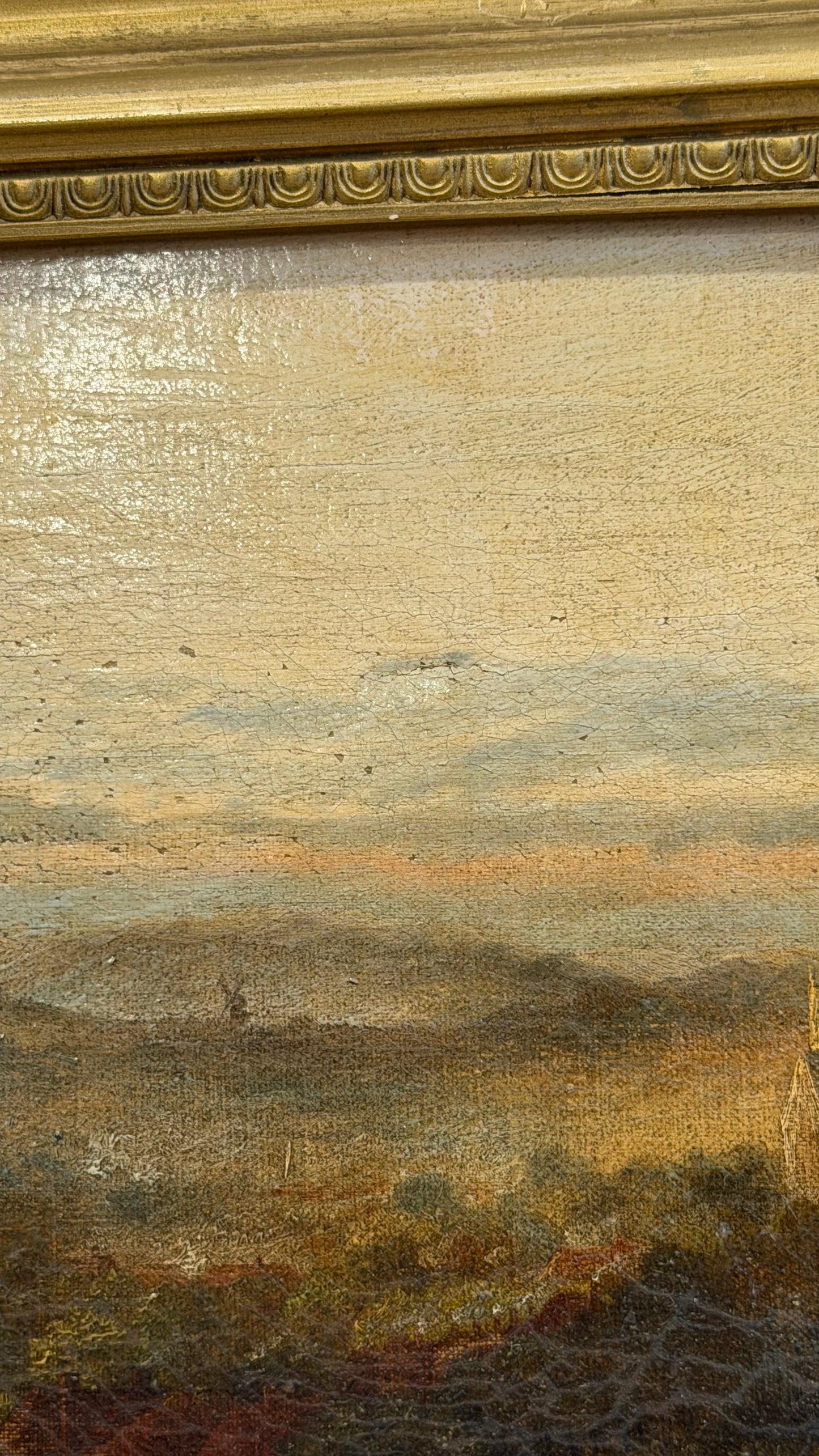 Antique English Oil Painting, Yorkshire Landscape with Ruins, Attributed to P. Carter, 19th Century