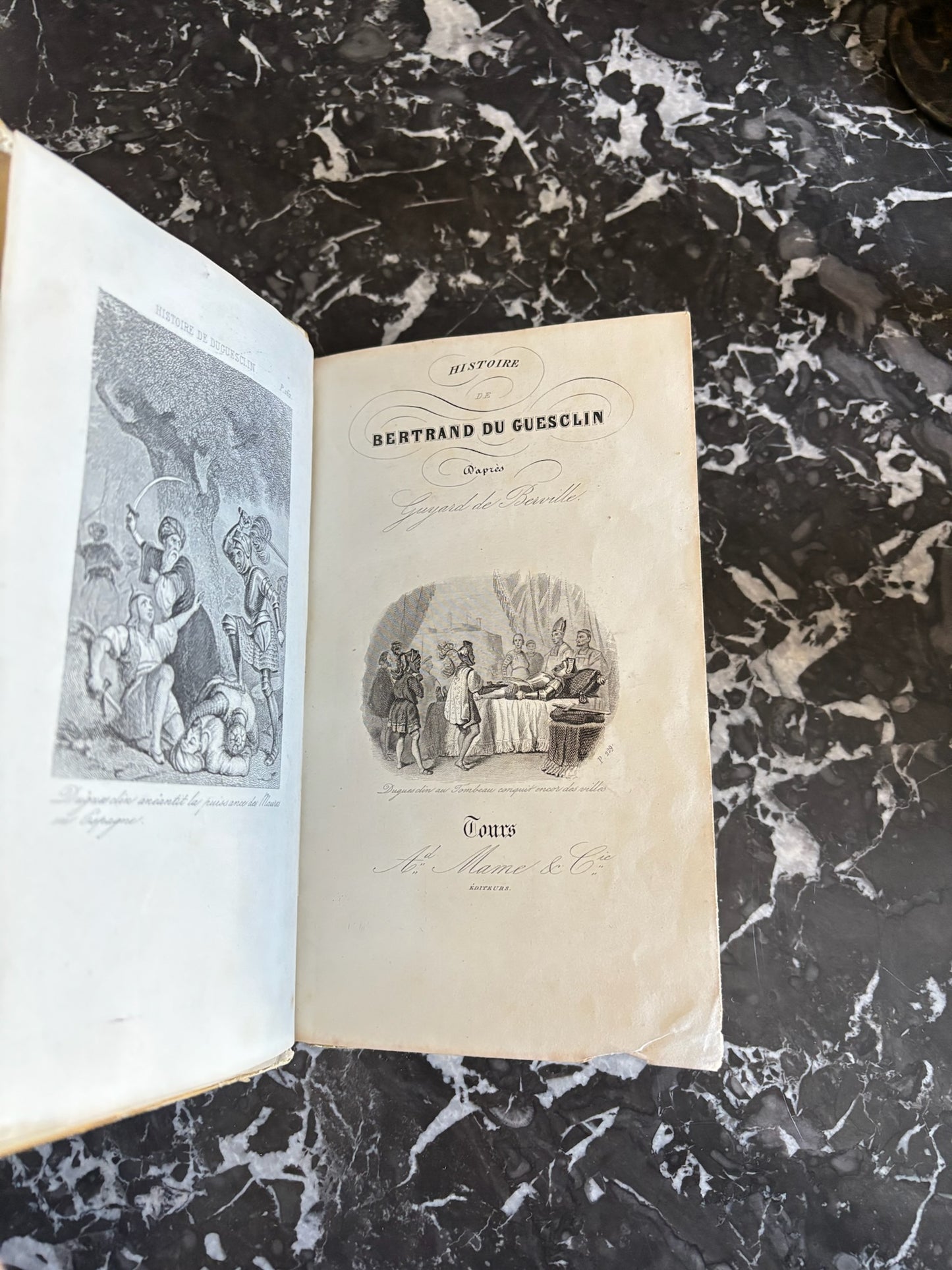 Antique French Prize Book with Blue and Gilt Embossed Binding | 1856 Histoire de Bertrand du Guesclin by Guyard de Berville