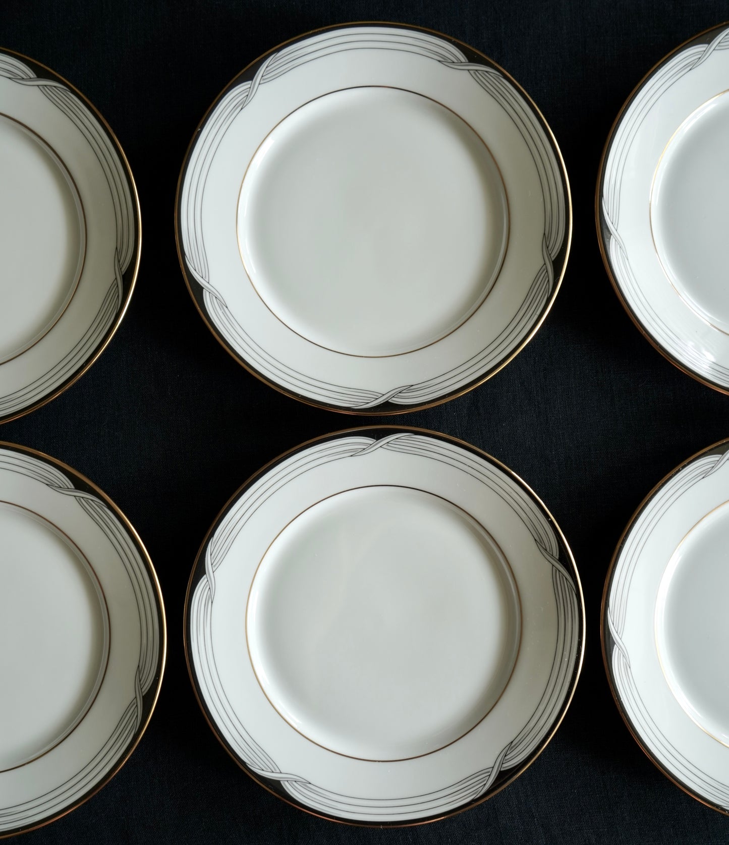 Lenox Black Tie Bread & Butter Plates – Set of 6, 6.5" Ivory China with 24k Gold Trim (Discontinued)
