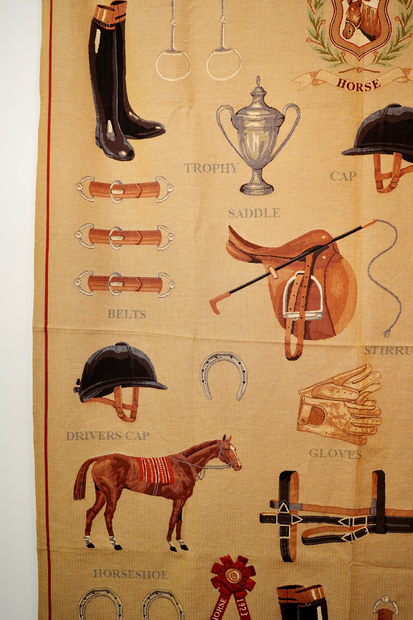 Large Equestrian Wall Tapestry – Horses Equipment Jacquard, European Made NEW