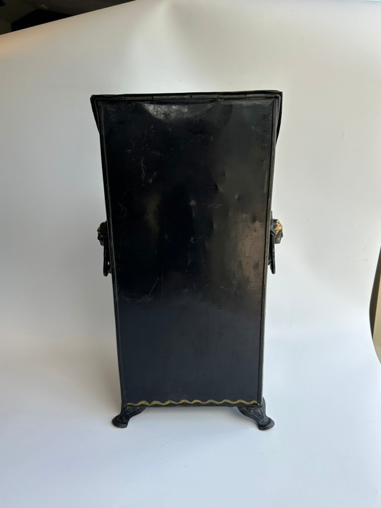 Antique European Hand‑Painted Tole Coal Scuttle | Victorian Fireplace Bucket, c.1880