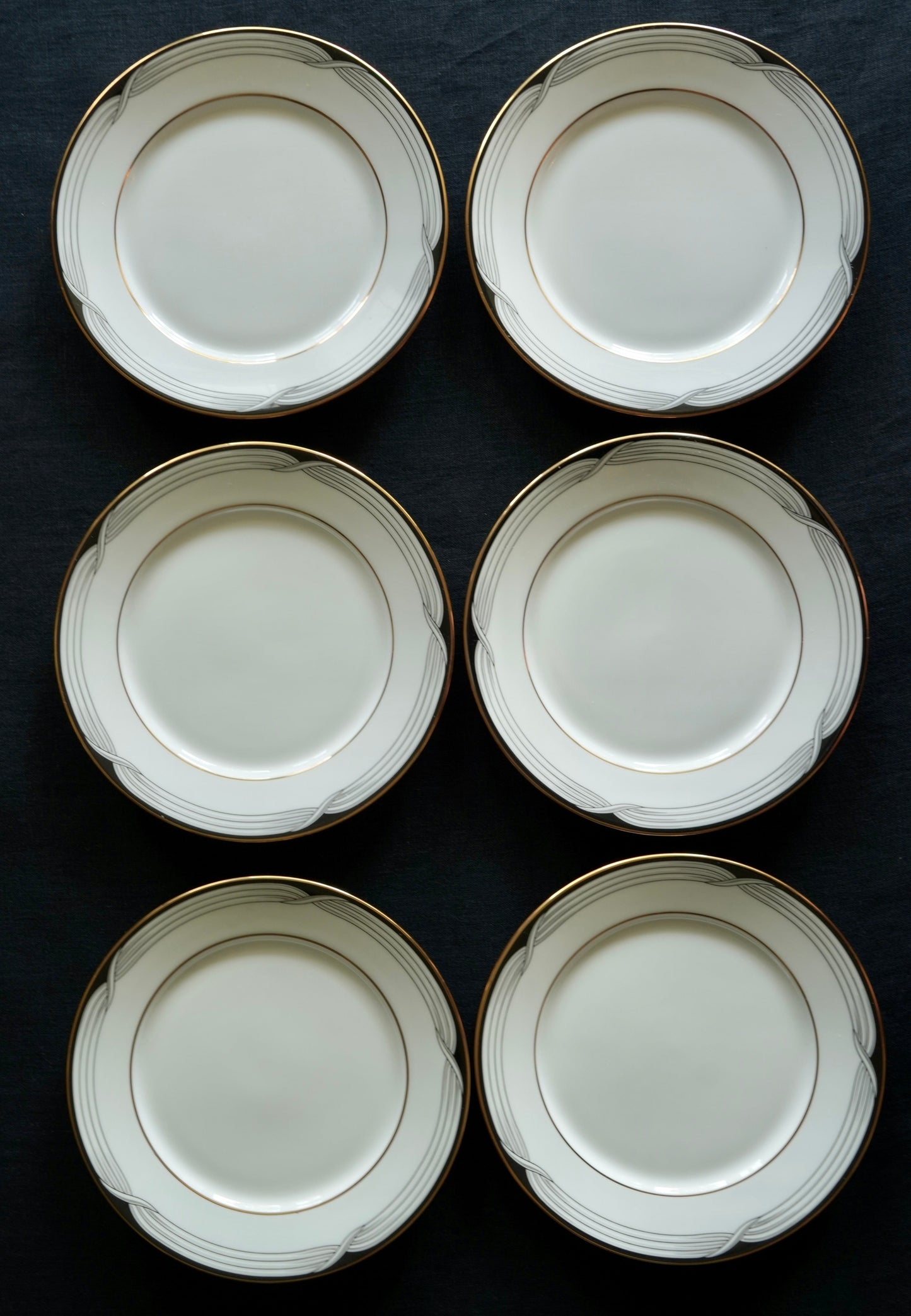 Lenox Black Tie Bread & Butter Plates – Set of 6, 6.5" Ivory China with 24k Gold Trim (Discontinued)