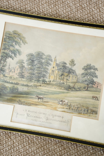 Antique Victorian Lithograph St. Martin's Church East Ravendale Lincolnshire, 1857