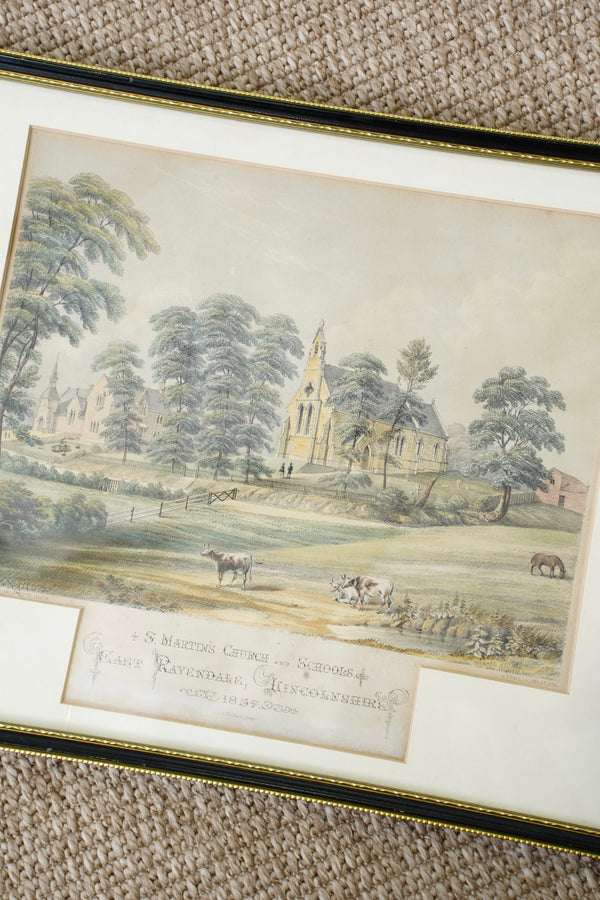 Antique Victorian Lithograph St. Martin's Church East Ravendale Lincolnshire, 1857 secondary view