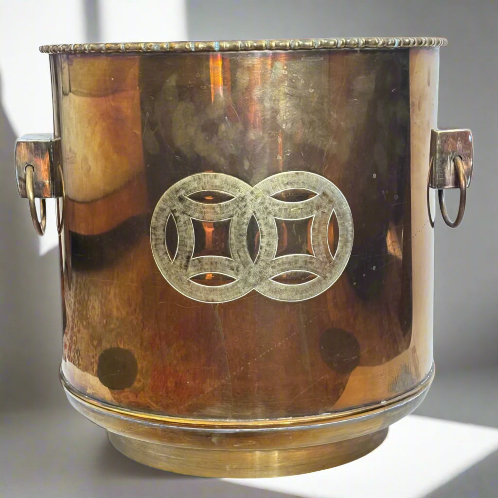 XL Vintage Brass Cachepot Planter, Large Vintage Brass Planter Vessel