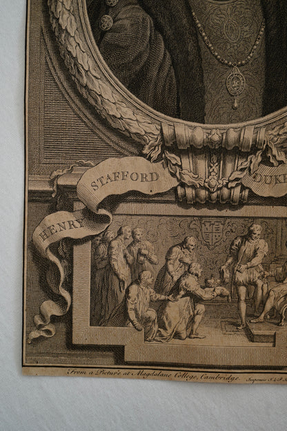 Early 19th Century Engraving "Duke of Buckingham" by Jacobus Houbraken