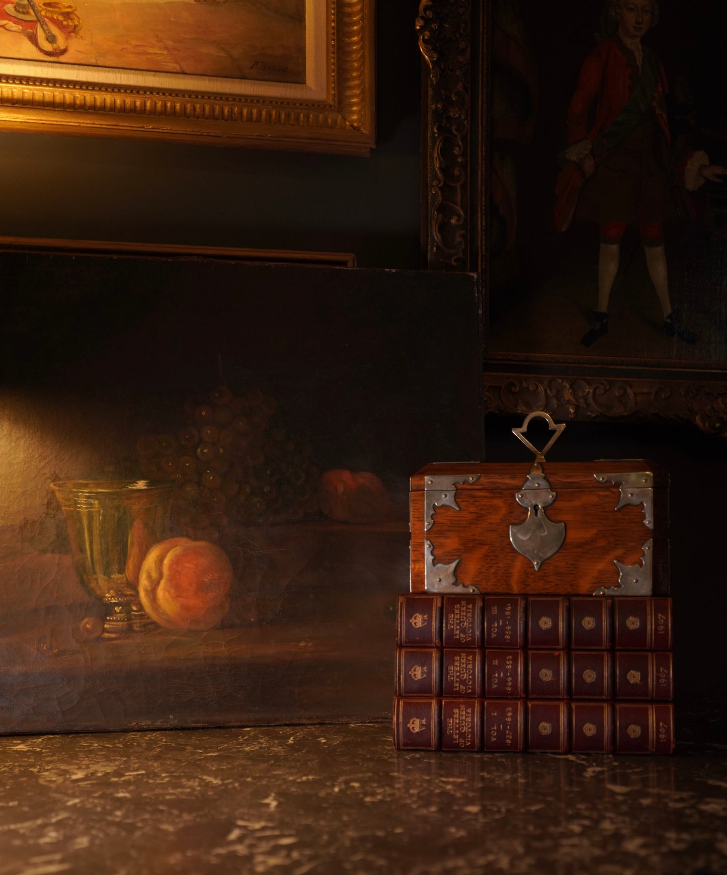 Early 20th Century Oil Painting After Chardin – Still Life with Silver Goblet, Peach & Grapes