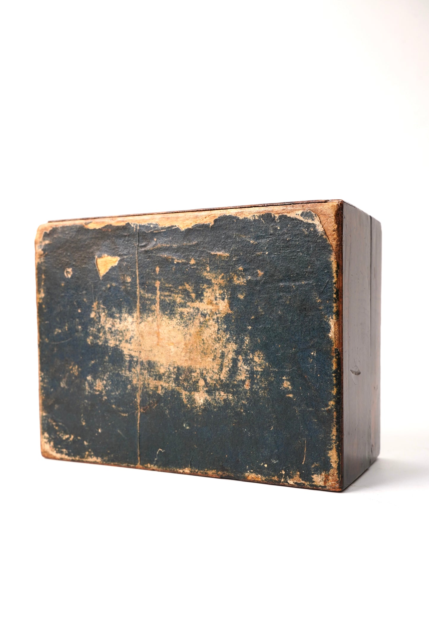 Miniature Antique English Burr Walnut Veneer Trinket Box with Blue Lining