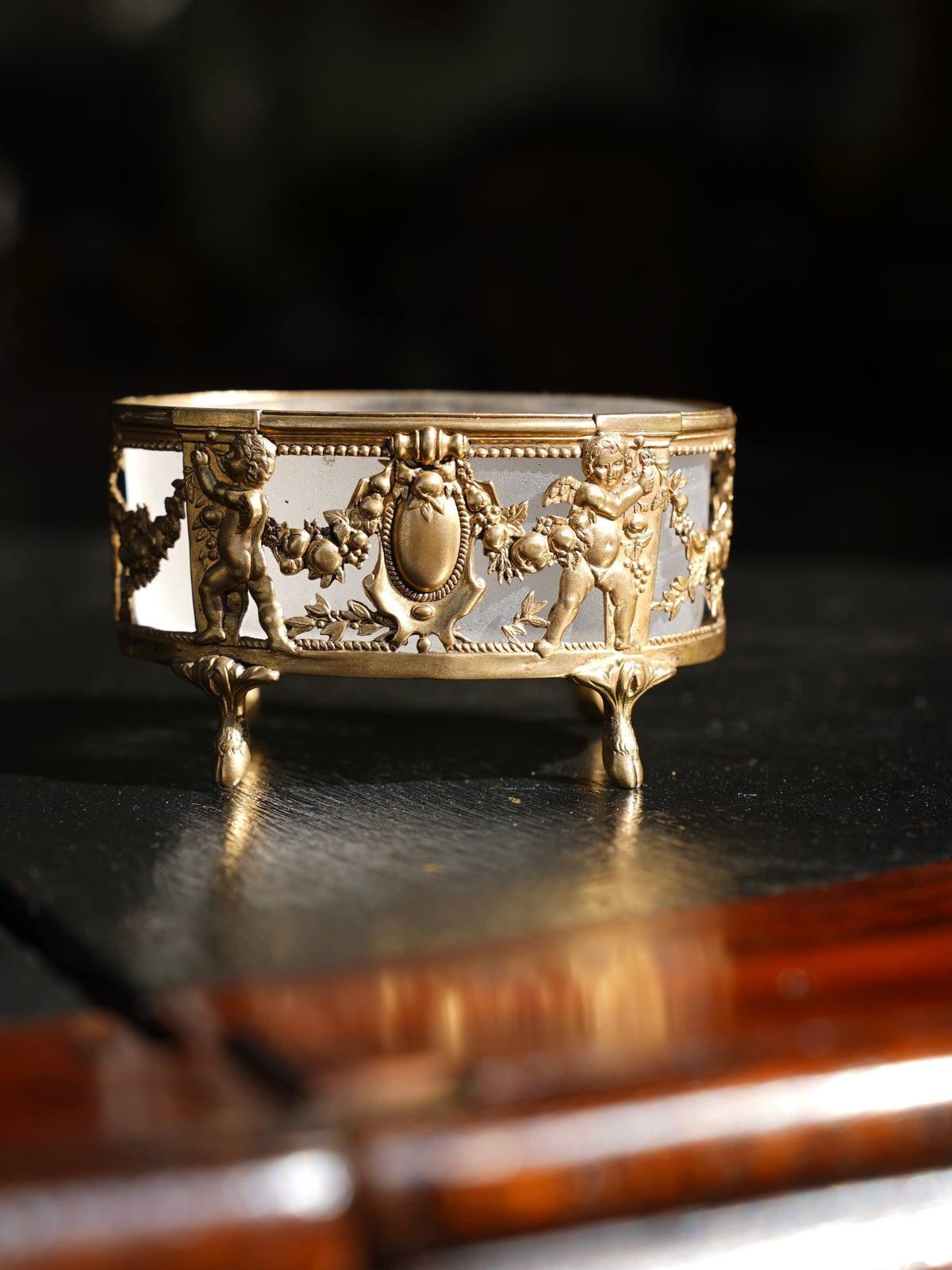 Antique Louis XVI Style Gilt Salt Cellar, Frosted Glass