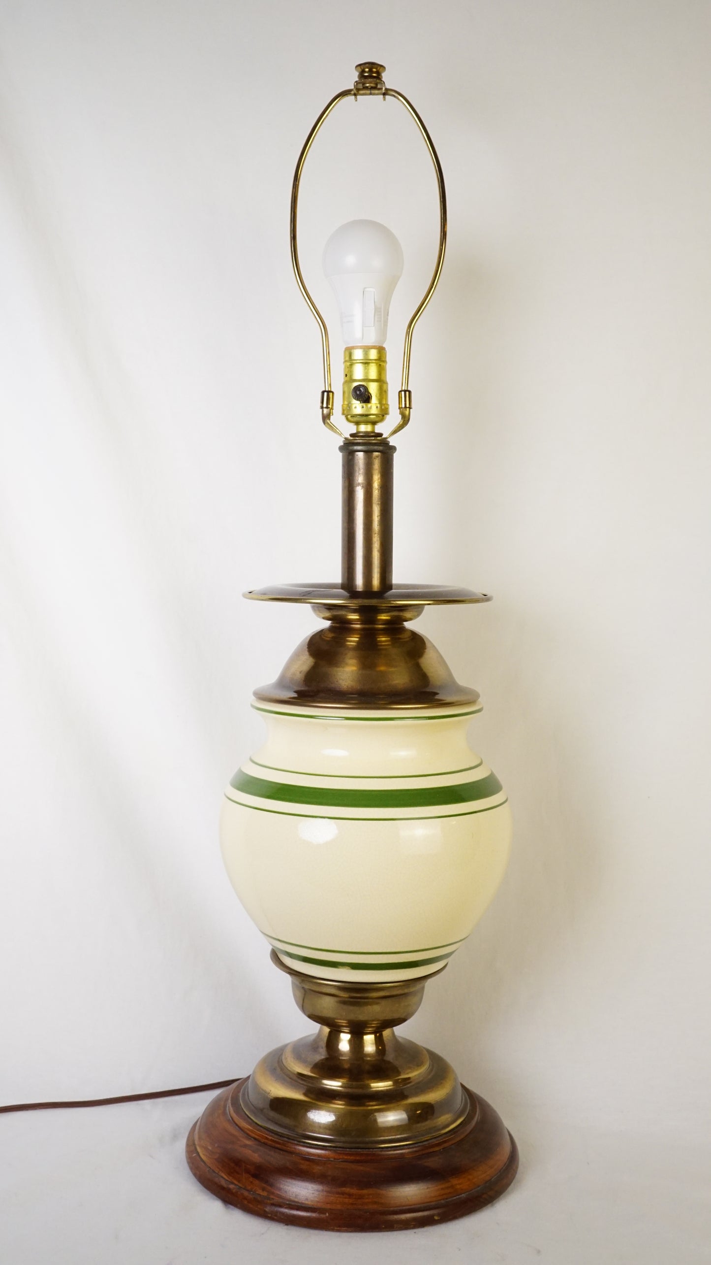 Vintage Cream Porcelain Lamp with Green Banding
