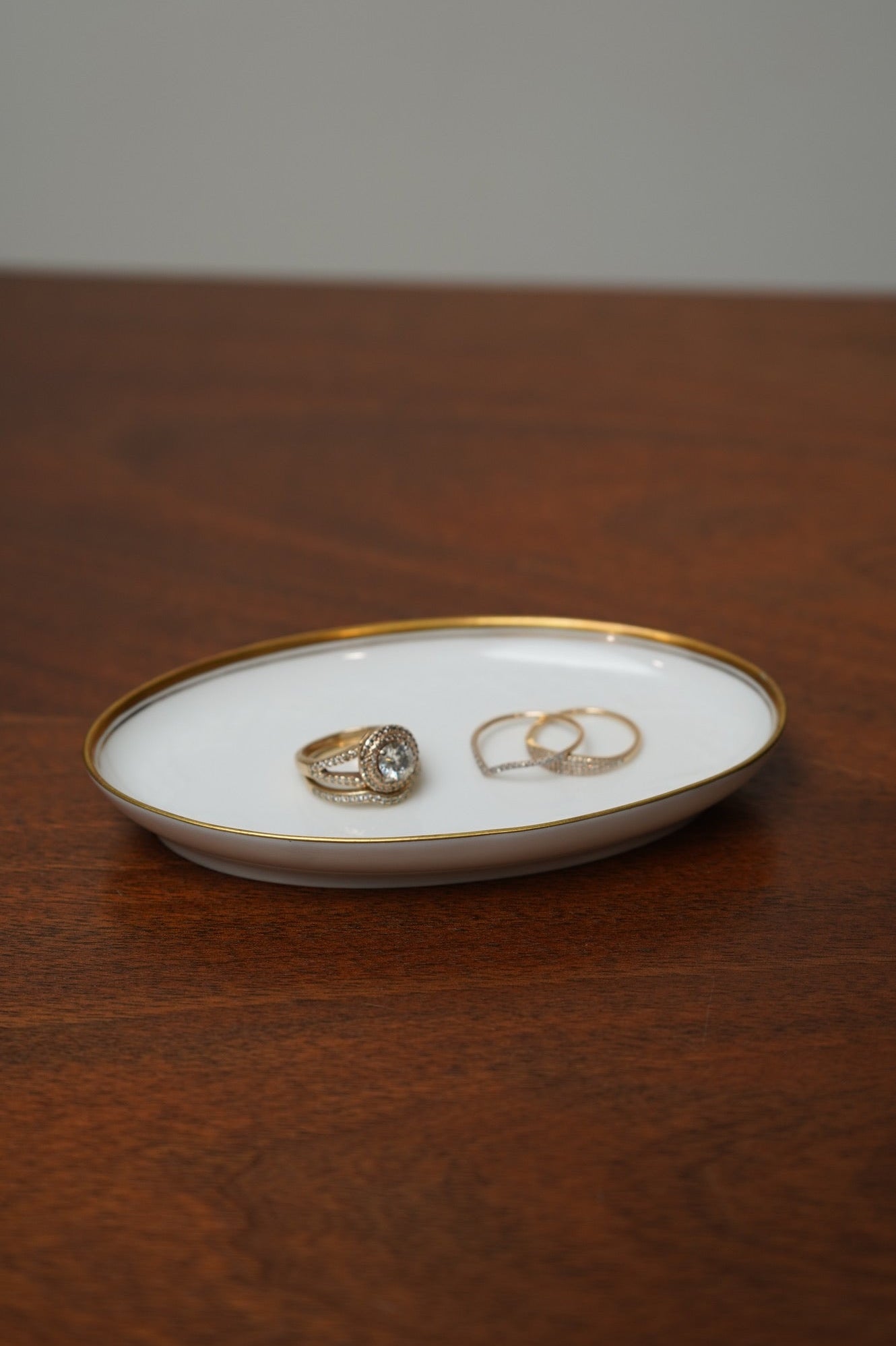 Royal Copenhagen White Porcelain Oval Ring Dish with Gold Rim – Made in Denmark
