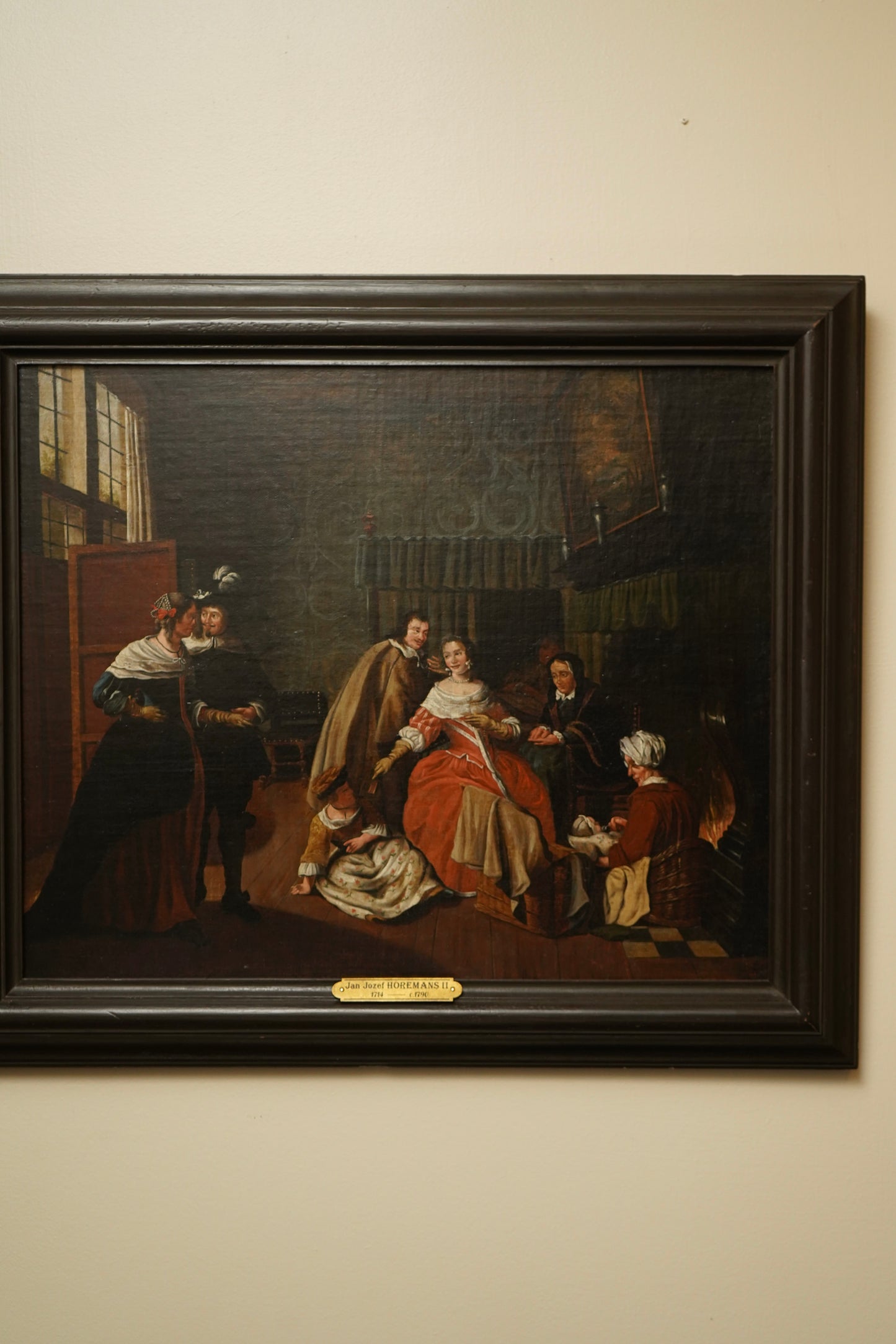 "Meeting in the Parlour" Oil on Canvas Attributed to Jan Josef Horemans (Belgium artist, 1714-1790)