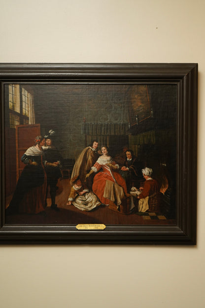 "Meeting in the Parlour" Oil on Canvas Attributed to Jan Josef Horemans (Belgium artist, 1714-1790)