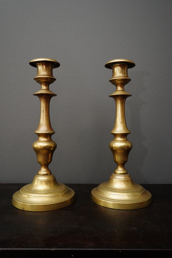 Pair Antique French Solid Brass Candlesticks Louis XVI Style 11 Inch