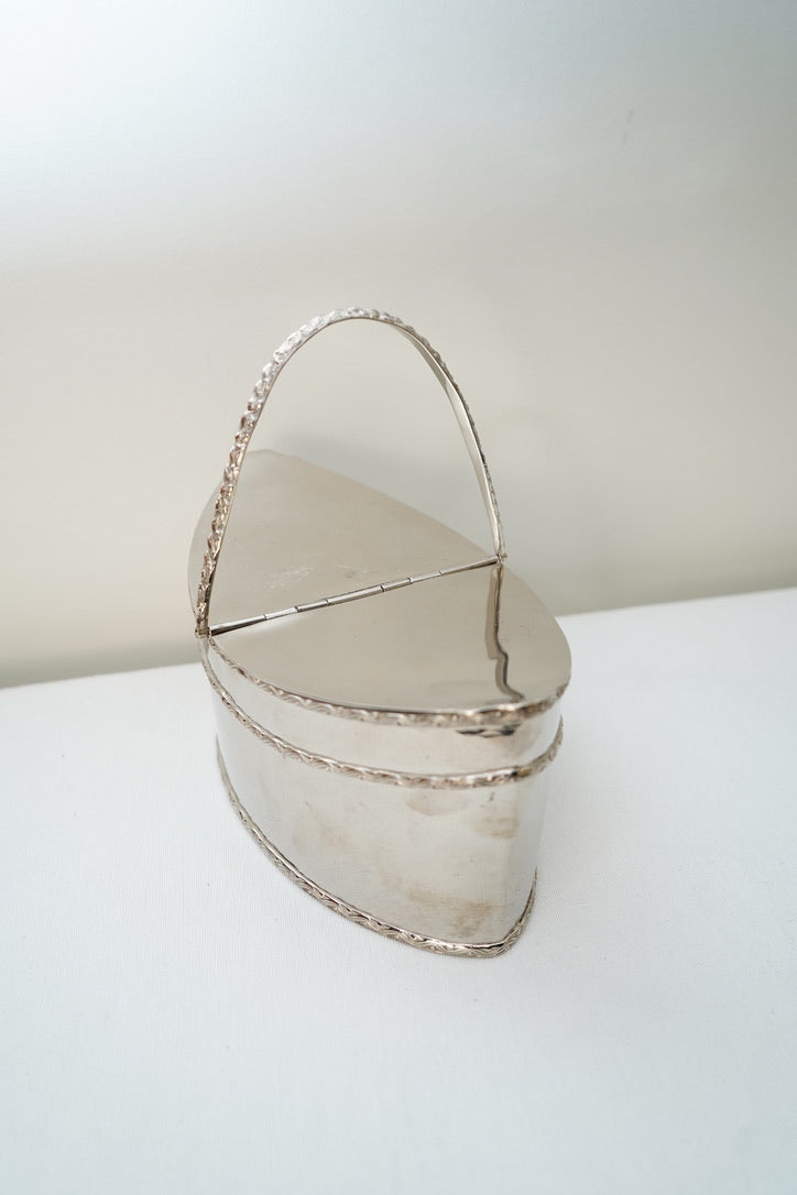 Antique Silver Plate Two Compartment Handled Caddy with Hinged Lids