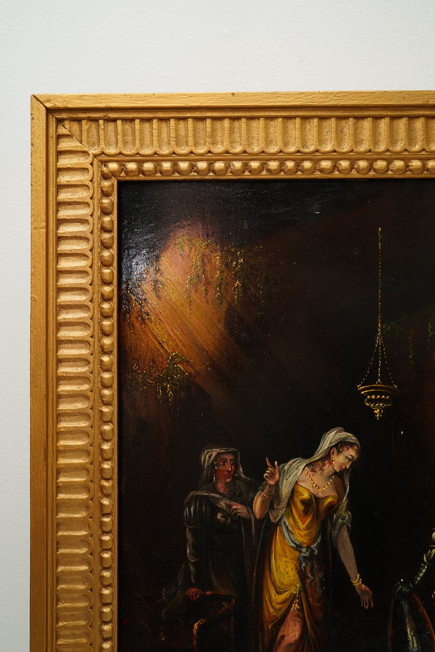 Antique Troubadour Style Chivalric Scene Oil Painting