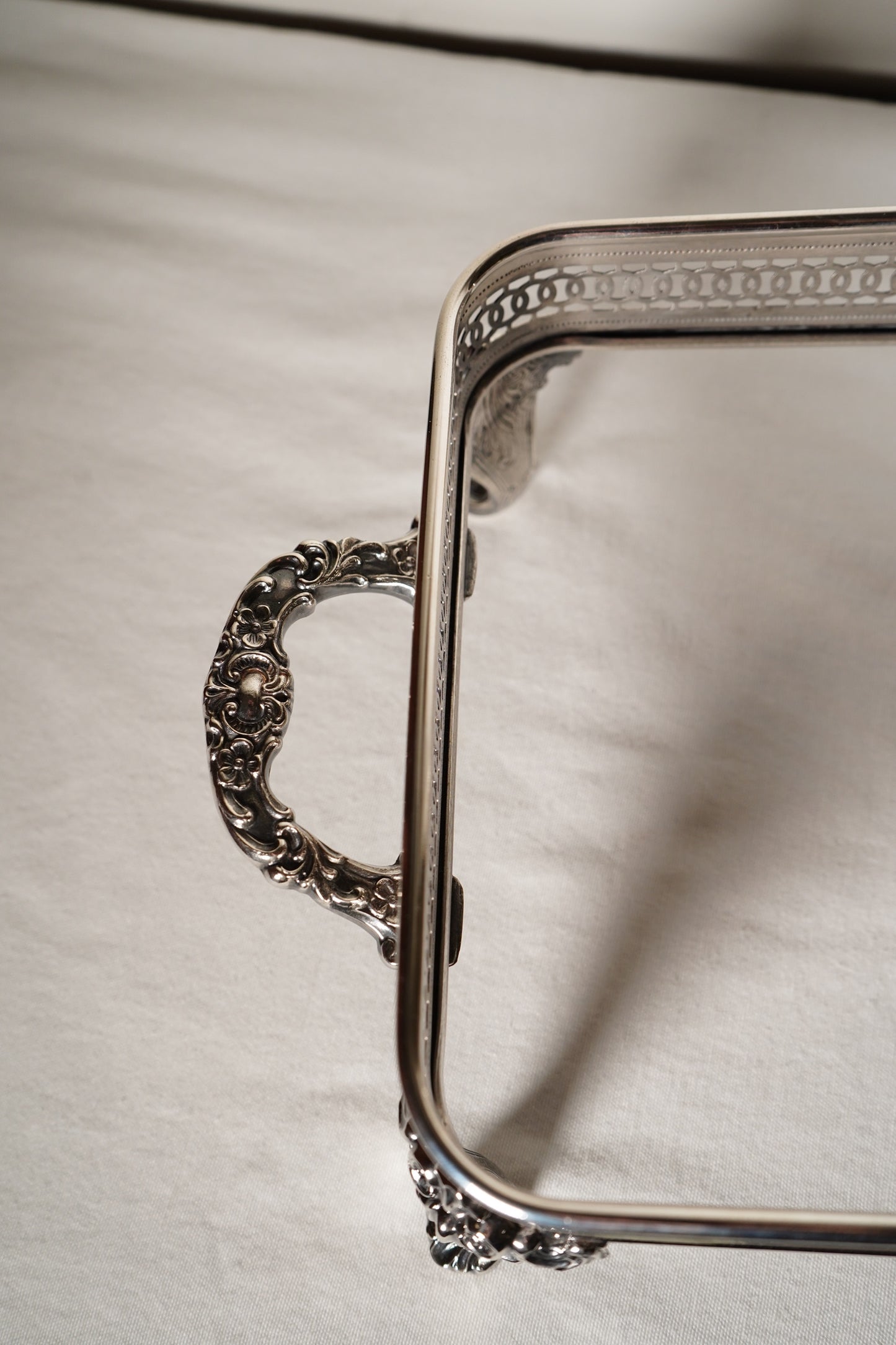 Antique Silver Plated Casserole Dish Holder Stand with Pierced Gallery