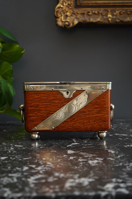 Antique English Oak and Silver-Plated Twin Tea Caddy | John Grinsell & Sons, c.1895–1910